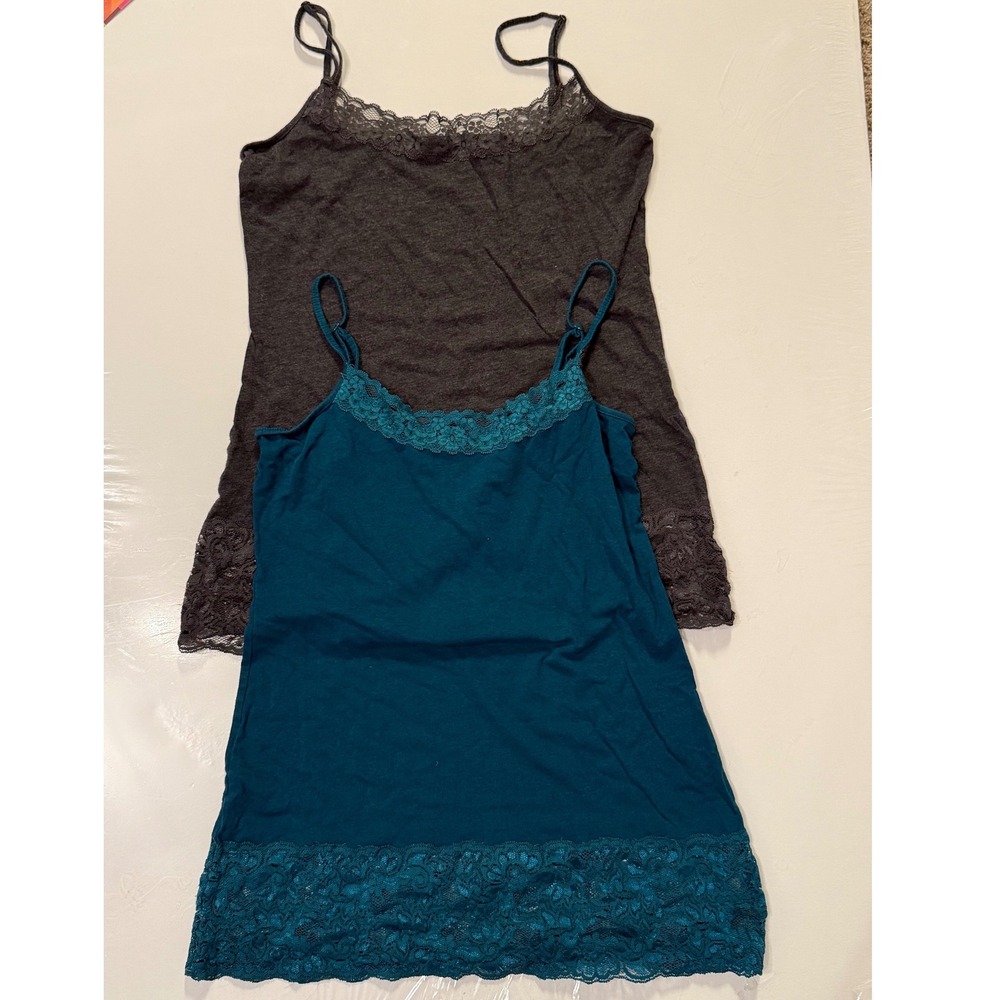 Loft Outlet Lace Trim Camisole Set 2 Gray Teal Adjustable Strap Medium Y2K